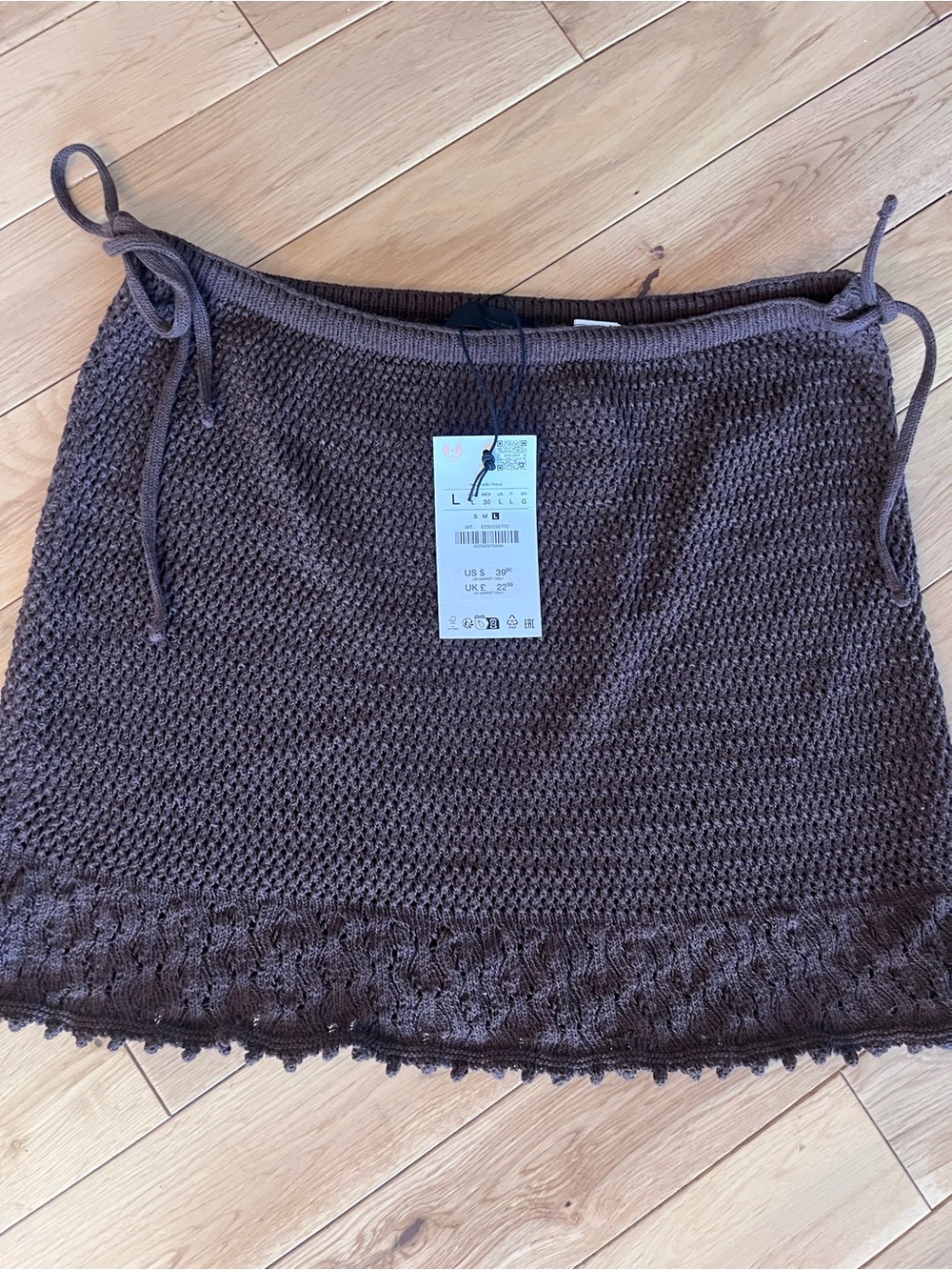 Woven Knit Brown Women’s Mini Skirt - Crochet Hem Cover-up